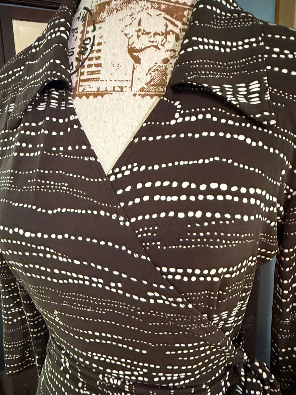 Chapter One Espresso Brown Abstract Dot Faux Wrap Tie Midi Dress Medium